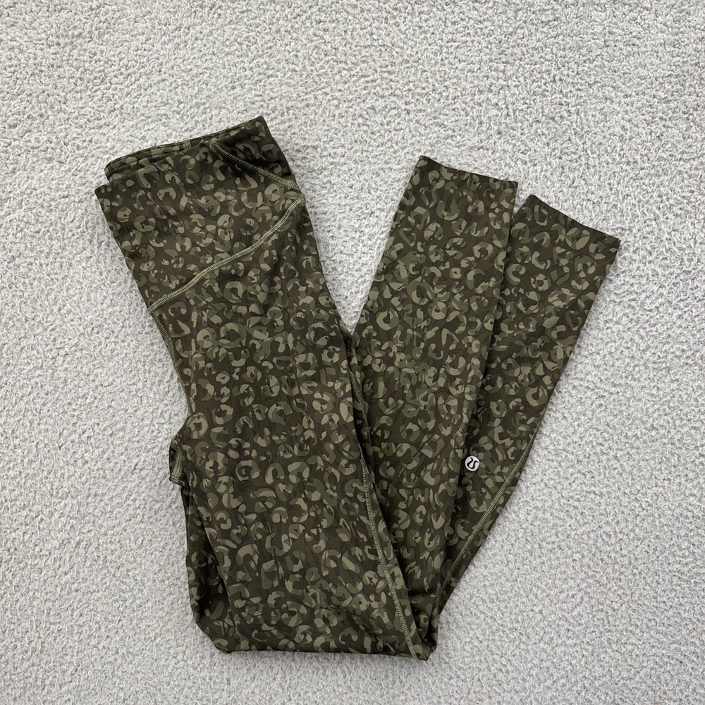 Lululemon Base Pace High Rise Leggings Olive Green Camo Athletic Women's 8